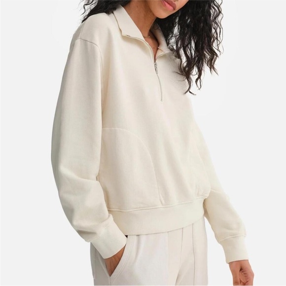 NEW MATE the Label Organic Fleece Half-Zip Sweatshirt — Bone • NWT • Size S - Picture 2 of 13